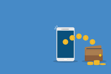 Digital Wallet. Electronic wallet on smartphone vector, mobile phone screen with digital money wallet for internet banking, wireless money transfer, internet cash.