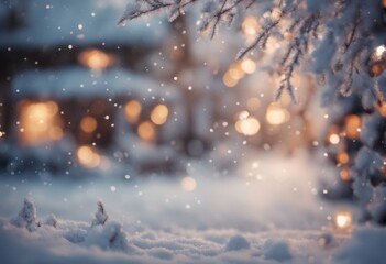 Fototapeta na wymiar Merry Christmas Banner Outdoors in Winter