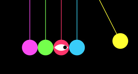 Newton's kinetic pendulum. Flat vector illustration. Creative art. The eye follows movement.