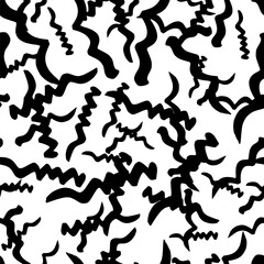 Seamless pattern with black wavy grunge brush strokes