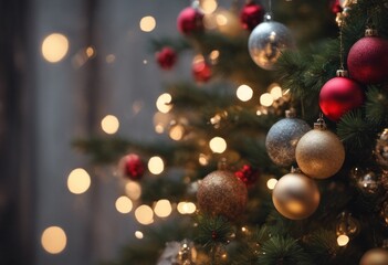 Merry Christmas Banner With Christmas Tree Ornaments