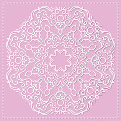 Mandala, lace paper doily, embossed pattern, 3D, round element. Paper cut out design, laser cut template. Vintage lace doily with border. Floral round napkin for your design.