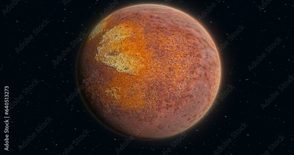 Poster abstract planet red rusty realistic futuristic round sphere against the background of stars in space