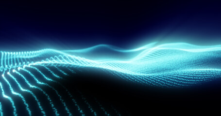 Abstract blue energy magic waves from glowing particles and lines futuristic hi-tech background