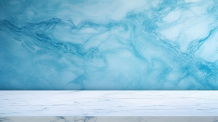3D luxury marble table with blue marble background for product placement. Minimal product stage