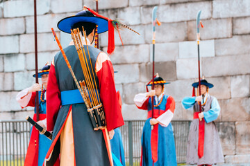 military guard changing performance at Sungnyemun gate, seoul