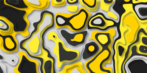 Yellow and gray abstract papercut background. Modern background with fluid and organic shapes. Abstract light and color full wavy shapes paper cut background. Yellow gray waves concept for banner.