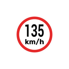 Speed limit sign 135 km h icon vector illustration