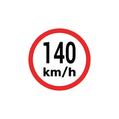 Speed limit sign 140 km h icon vector illustration