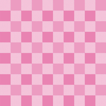 Seamless Pixel plaid and checkered patterns in pink and white for textile baby and kid's design. Gingham pattern with square shapes graphic background for a fabric print. Vector illustration.