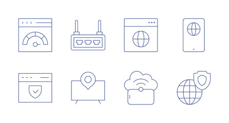 Internet icons. Editable stroke. Containing internet, router, browser, internet security, smart tv, cloud storage.