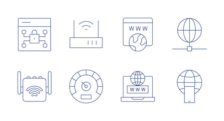 Internet icons. Editable stroke. Containing protection, router, browser, internet, speedometer, www.