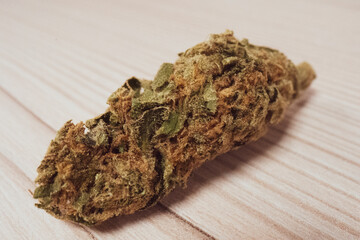 Marijuana with buds on wood 