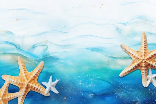 premium podium background summer summer concept blue vacation lay star banner fish flat watercolor