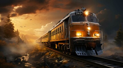 Obraz premium The train rides on rails and delivers goods and people by rail. AI generated