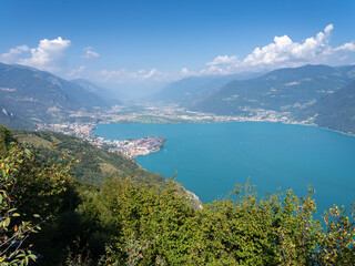 Fototapeta na wymiar Amazing aerial landscape of the village of Lovere from the mountain. A famous tourist destination at Iseo lake