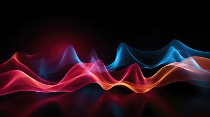 Colorful abstract wavy smoke pattern background, flow lines, curvy waves in dark background, generative ai