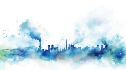 Watercolor painting on the city skyline and air pollution illustration, generative ai