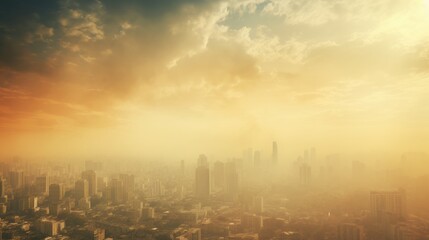 Obraz premium Polluted city skyline, air pollution, smoke, carbon emissions, global warming concept illustration, generative ai