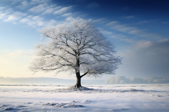 &Aacute;rbol aislado nevado. solsticio de invierno