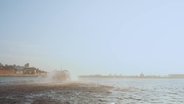 Hovercraft moving on water, svp, hovercraft floating on water, hovercraft
