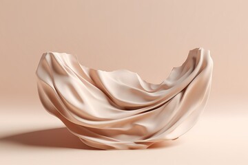 beautiful podium luxury  nude beauty flying curtain splay feminine product render color background mockup beige presentation cloth cosmetic silk wind bottle