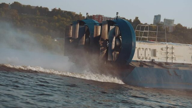 Hovercraft moving on water, svp, hovercraft floating on water, hovercraft
