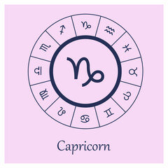 Capricorn sign . Capricorn zodiac sign symbole on pink background horoscope astrology. Astrological calendar. Zodiacal pink vector horoscope. Line (Woman, Woman, female, girl, baby girl