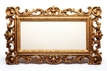 Gold plated wooden picture frame. isolated on white background
