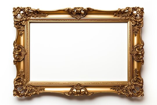 Gold plated wooden picture frame. isolated on white background