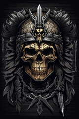 skull warrior logo for t shirt design dark background