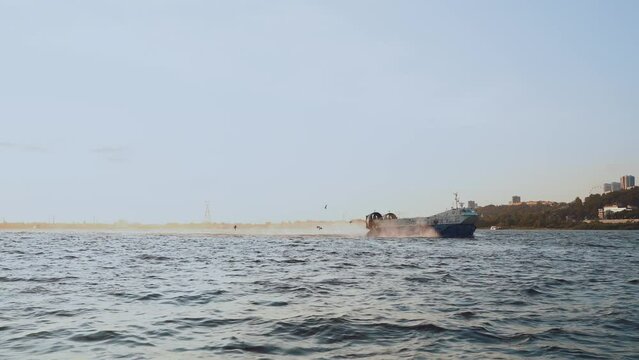Hovercraft moving on water, svp, hovercraft floating on water, hovercraft