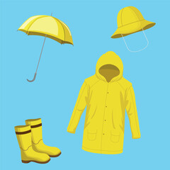 Raincoat Object Yellow Collection Set Vector