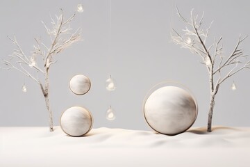 beautiful podium branch  presentation mockup product baubles splay snow luxury render tree background showcase text white winter lights christmas christmas wood ornament