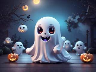 Obraz premium 3d cute ghost halloween background wallpaper