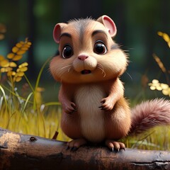 Chubby brown chipmunk, cute. Cartoon, illustration, 3d render digital illustration
