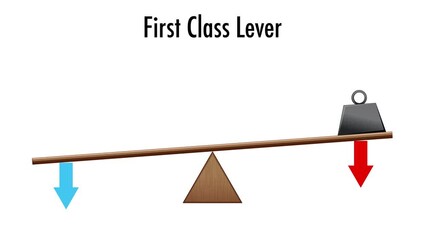 Physics science explanation animation of a first-class lever with the fulcrum between the load and the effort.