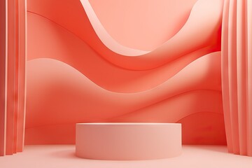 beautiful podium trendy render minimal showcase abstract coral splay copy illustration background shapes space product wavy modern pedestal branding promotion space pastel