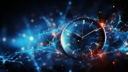 Abstract background clock ticking in space and time  - obrazy, fototapety, plakaty