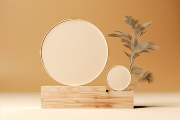 beautiful podium glass minimal pastel background natural wood beauty abstract studio render beige wooden plank splay showcase cosmetic pedestal frame nude product rim