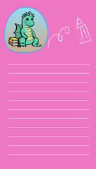 Cute kawaii notes. To do list. Little dragon with books. Beautiful planner for school. Flat vector set.