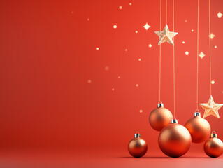 Christmas ornaments and star background with copy space holiday and happy new year concept