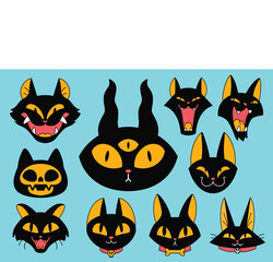 set of halloween cats, vector illustration
