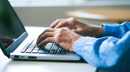 a close-up of hands typing on a keyboard, symbolizing the online test for early Alzheimer's diagnosis