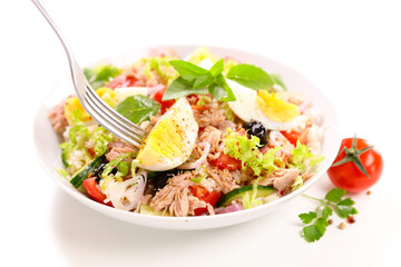 rice salad with egg, tuna and tomato