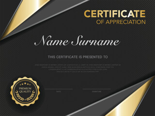 certificate of achievement template black and gold color with luxury and modern style vector image. awards diploma of work. illustration gift card design. - obrazy, fototapety, plakaty