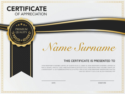 certificate of achievement template black and gold color with luxury and modern style vector image. awards diploma of work. illustration gift card design.