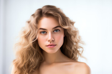 Fototapeta premium Graceful Young Woman Model On White Background . Сoncept Graceful Pose, Young Models, White Background, Female Beauty