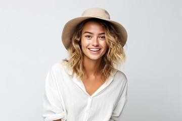 Lively Young Woman Model On White Background. Сoncept Young Women In The Fashion Industry, Celebrating Diversity In The Media, Lgbtq Representation In Photo Shoots, How Money Impacts Modeling Careers