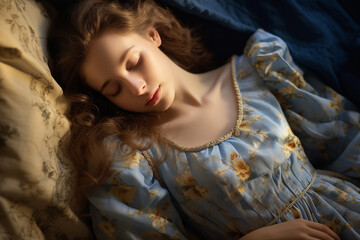 Peacefully beautiful woman sleeping in calm in closeup shot 